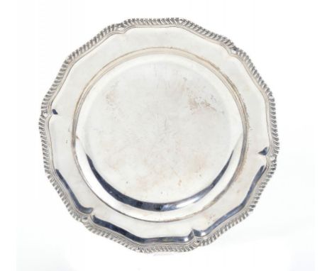 A VICTORIAN SILVER GADROONED DISH  36cm diam, by R & S Garrard & Co, London 1899, 53ozs ++In fine condition, no engraving or 