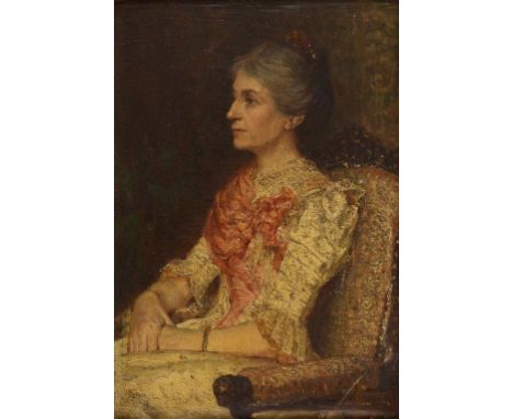 A RICHARDS PORTRAIT OF A LADY, 19TH CENTURY  seated half length in an armchair, signed and dated 1889, oil on canvas, laid do