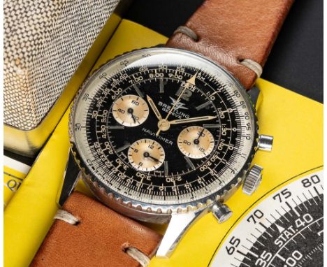 A GENTLEMAN'S STAINLESS STEEL BREITLING NAVITIMER CHRONOGRAPH WRIST WATCH DATED 1966, REF. 806 WITH BREITLING BOX, OPEN PAPER