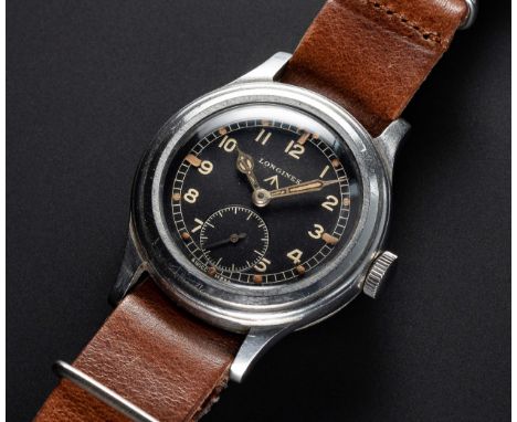 A GENTLEMAN'S STAINLESS STEEL BRITISH MILITARY LONGINES W.W.W. WRIST WATCH CIRCA 1940s, PART OF THE "DIRTY DOZEN"Movement: 15
