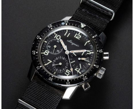 A RARE GENTLEMAN'S STAINLESS STEEL BREGUET TYPE XX FLYBACK CHRONOGRAPH PILOTS WRIST WATCH CIRCA 1977, CASE NO. B21XXX MADE FO