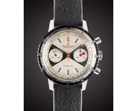 A GENTLEMAN'S STAINLESS STEEL BREITLING SPRINT CHRONOGRAPH WRIST WATCH CIRCA 1969, REF. 2010 WITH "BOW TIE" DIALMovement: 17J