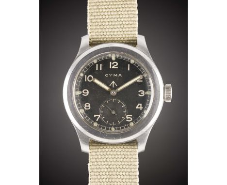 A GENTLEMAN'S STAINLESS STEEL BRITISH MILITARY CYMA W.W.W. WRIST WATCH CIRCA 1940s, PART OF THE "DIRTY DOZEN"Movement: 15J, m