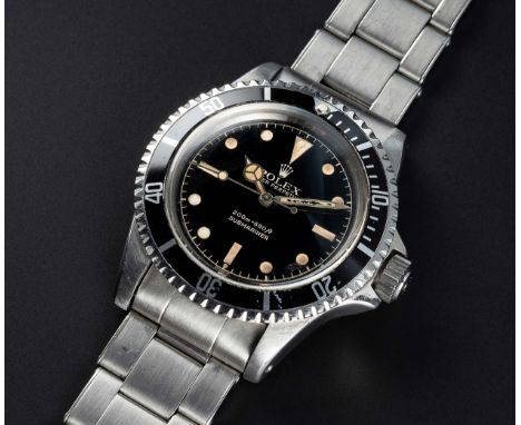 A VERY RARE GENTLEMAN'S STAINLESS STEEL ROLEX OYSTER PERPETUAL SUBMARINER BRACELET WATCHCIRCA 1961, REF. 5512 PCG WITH GILT C