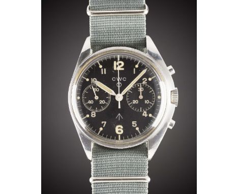 A GENTLEMAN'S STAINLESS STEEL BRITISH MILITARY CWC RAF PILOTS CHRONOGRAPH WRIST WATCH DATED 1980, PART OF THE "FAB FOUR"Movem
