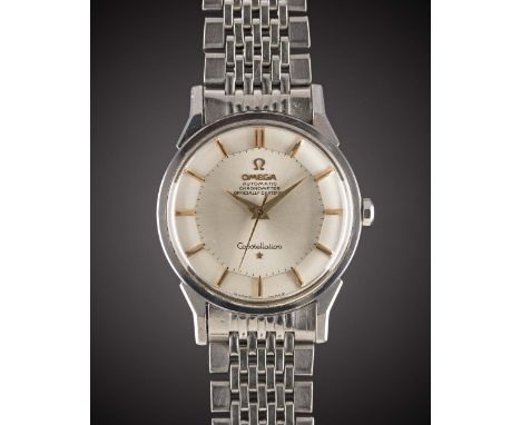 A GENTLEMAN'S STAINLESS STEEL OMEGA CONSTELLATION AUTOMATIC CHRONOMETER BRACELET WATCHCIRCA 1963, REF. 167.005 "PIE PAN" DIAL