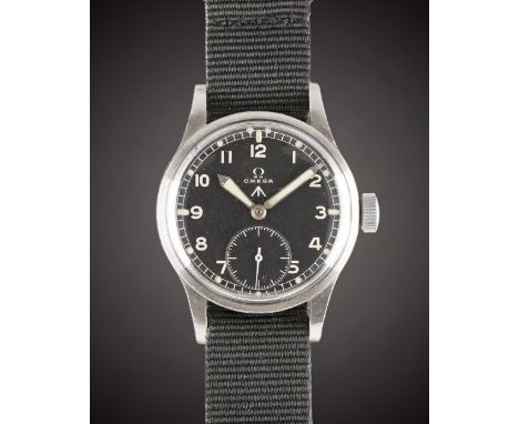 A GENTLEMAN'S STAINLESS STEEL BRITISH MILITARY OMEGA W.W.W. WRIST WATCH CIRCA 1940s, PART OF THE "DIRTY DOZEN" Movement: 15J,