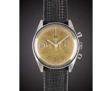 A GENTLEMAN'S STAINLESS STEEL OMEGA DE VILLE DATO CHRONOGRAPH WRIST WATCH CIRCA 1970, REF. 146.017 WITH "TROPICAL" DIALMoveme