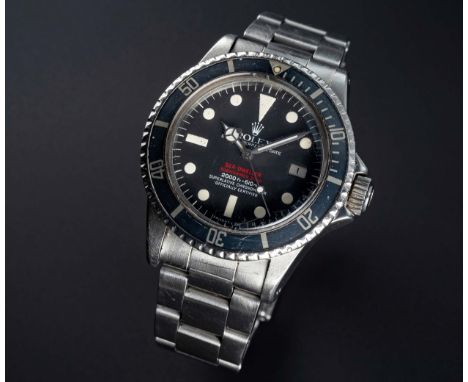 A RARE GENTLEMAN'S STAINLESS STEEL ROLEX OYSTER PERPETUAL "DOUBLE RED" SEA DWELLER SUBMARINER 2000 BRACELET WATCHCIRCA 1976, 