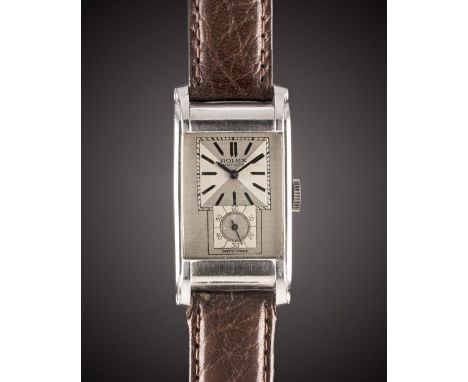 A RARE GENTLEMAN'S STAINLESS STEEL ROLEX PRINCE WRIST WATCHCIRCA 1940, REF. 3937 WITH "SCROLL" LUGSMovement: 17J, manual wind