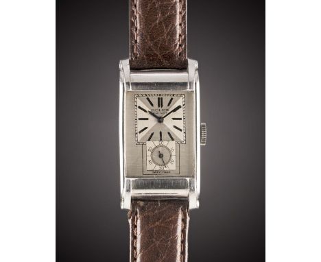 A RARE GENTLEMAN'S STAINLESS STEEL ROLEX PRINCE WRIST WATCHCIRCA 1940, REF. 3937 WITH "SCROLL" LUGSMovement: 17J, manual wind