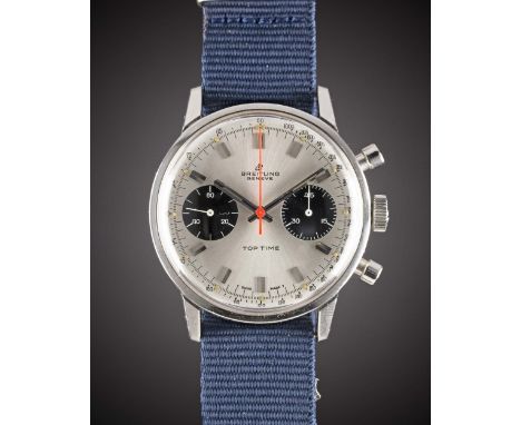 A GENTLEMAN'S STAINLESS STEEL BREITLING TOP TIME CHRONOGRAPH WRIST WATCHCIRCA 1970, REF. 2002-33 WITH "PANDA" DIALMovement: 1