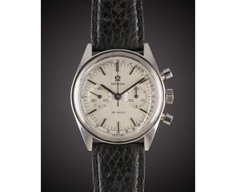 A GENTLEMAN'S STAINLESS STEEL OMEGA DE VILLE CHRONOGRAPH WRIST WATCH CIRCA 1969, REF. 145.017 WITH BRUSHED SILVER TACHYMETRE 