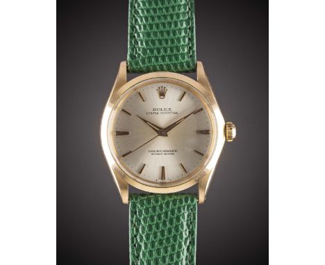 A FINE GENTLEMAN'S 18K SOLID PINK GOLD ROLEX OYSTER PERPETUAL WRIST WATCHCIRCA 1965, REF. 1005 / 1002 Movement: 26J, automati