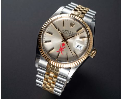 A VERY RARE GENTLEMAN'S STEEL & GOLD ROLEX OYSTER PERPETUAL DATEJUST BRACELET WATCHCIRCA 1984, REF. 16013 COMMISSIONED BY HRH