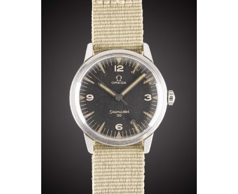 A GENTLEMAN'S STAINLESS STEEL MILITARY OMEGA SEAMASTER 30 PAF WRIST WATCH CIRCA 1964, REF. 135.007-64 DELIVERED TO THE PAKIST
