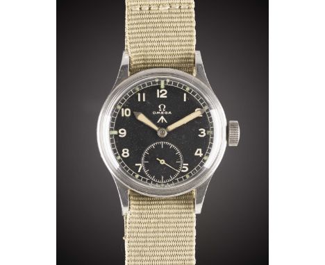 A GENTLEMAN'S STAINLESS STEEL BRITISH MILITARY OMEGA W.W.W. WRIST WATCH CIRCA 1940s, PART OF THE "DIRTY DOZEN" Movement: 15J,
