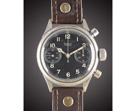 A GENTLEMAN'S GERMAN MILITARY HANHART LUFTWAFFE PILOTS FLYBACK CHRONOGRAPH WRIST WATCHCIRCA 1940Movement: Manual wind, number