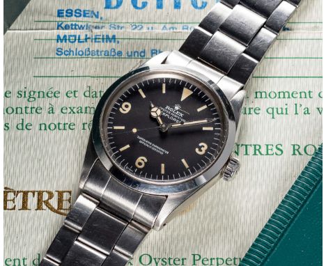 A RARE GENTLEMAN'S STAINLESS STEEL ROLEX OYSTER PERPETUAL EXPLORER BRACELET WATCH CIRCA 1972, REF. 1016 WITH ORIGINAL BOX, GU