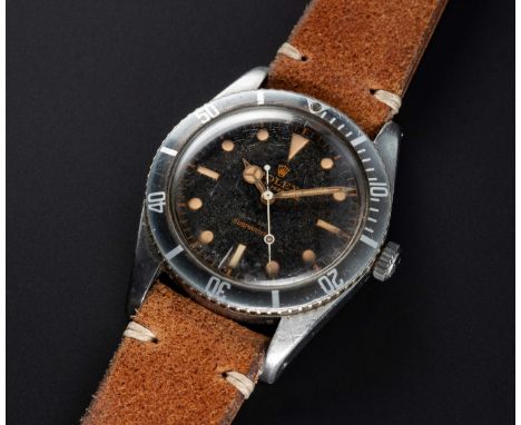 A VERY RARE GENTLEMAN'S STAINLESS STEEL ROLEX OYSTER PERPETUAL SUBMARINER WRIST WATCHCIRCA 1957, REF. 6536 1 WITH GILT CHAPTE