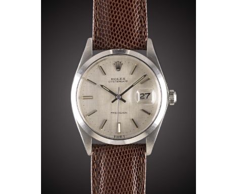 A GENTLEMAN'S STAINLESS STEEL ROLEX OYSTERDATE PRECISION WRIST WATCHCIRCA 1972, REF. 6694 WITH "LINEN" DIALMovement: 17J, man