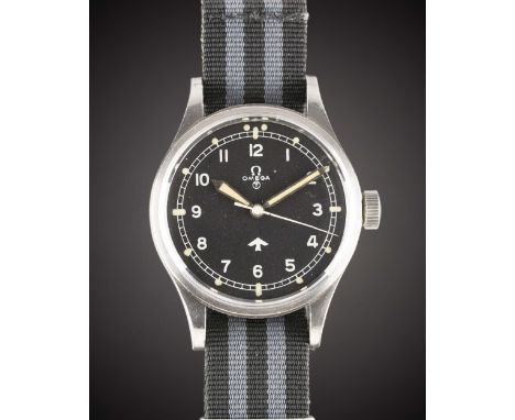 A GENTLEMAN'S STAINLESS STEEL BRITISH MILITARY OMEGA RAF PILOTS WRIST WATCH DATED 1953, REF. 2777-1 SCMovement: 17J, manual w