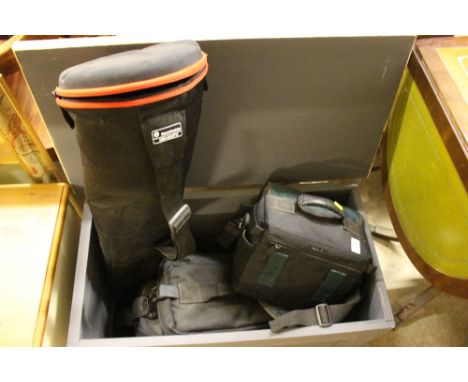 Two camera cases; and a tripod case 