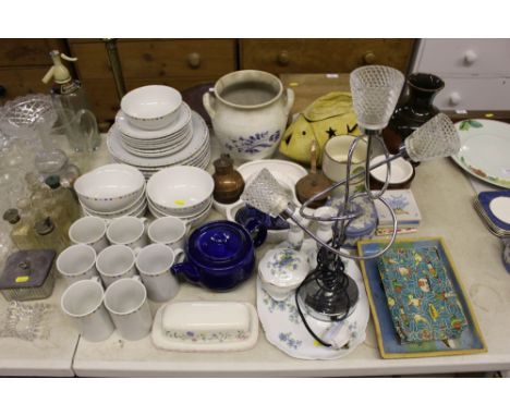 A quantity of John Lewis dinnerware; a pottery vase; table lamp; dressing table items etc. 