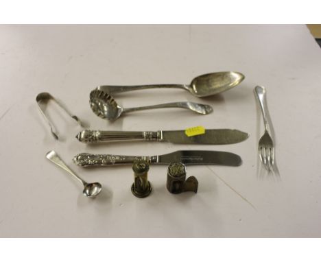 A 19th Century silver spoon together with a 19th Century silver ladle, a silver fork etc. 
