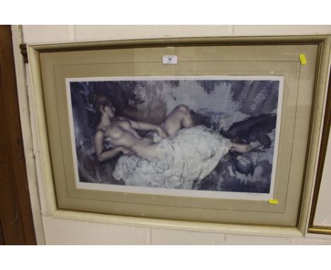Sir William Russell Flint, pencil signed print depicting a reclining nude 