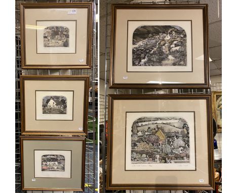 FIVE ETCHINGS BY GRAHAM CLARKE - SIGNED &amp; SOME GALLERY STAMPED - LARGEST IN FRAME 61 X 53CM