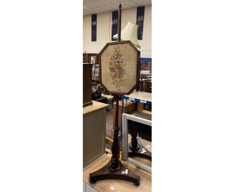 ANTIQUE WILLIAM IV MAHOGANY &amp; TAPESTRY POLE SCREEN