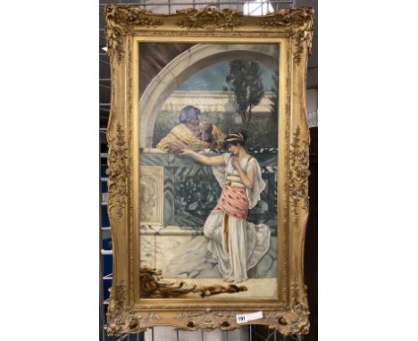 COMPETENT OIL ON CANVAS IN GILT FRAME IN THE STYLE OF J W GODWARD 76CM X 45CMS INNER A/F SOME SMALL DAMAGE TO PORTRAIT