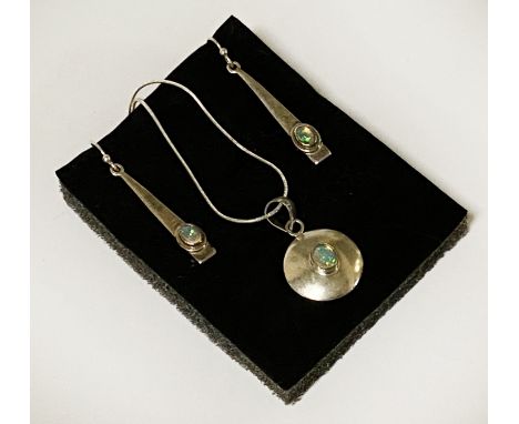 STERLING SILVER OPAL EARRINGS &amp; NECKLACE