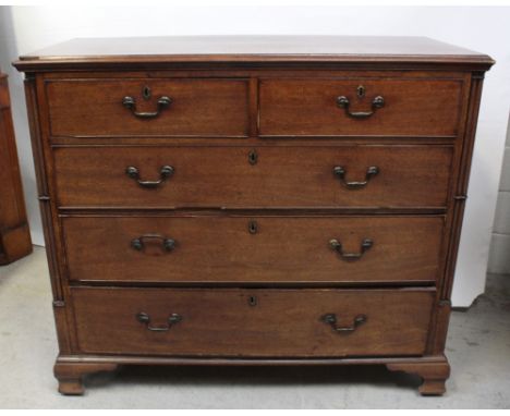 A 19th century mahogany chest of two-over-three drawers flanked by cluster columns and supported on ogee bracket feet, approx