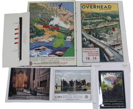 A collection of reproduction 1930s travel posters, with examples after David Grosvenor, Leo Davy, Norman Wilkinson etc. 
