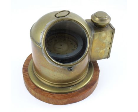 A Sestrel brass binnacle gimbal compass with a glazed dome case, with side oil lamp, no B4/35958L/69.