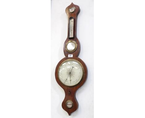 A 19th century rosewood barometer/thermometer with lenticule mirror in brass bezel and with adjustment spirit level, height 9