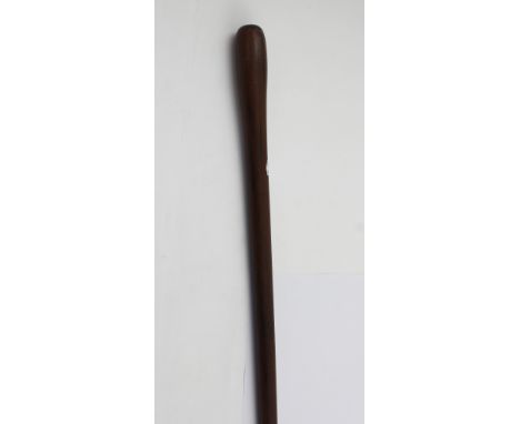 A teak club walking stick with tapered metal tip, length 91cm.