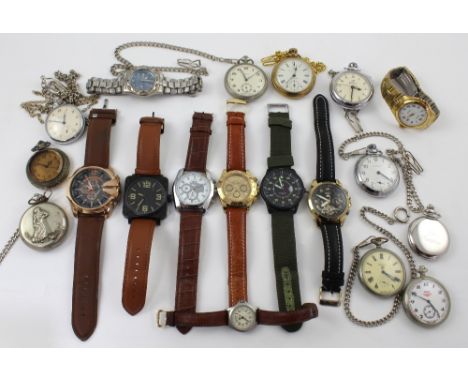 A group of gentlemen's dress watches to include Jaragar, Sekonda, New etc, a yellow metal Sekonda decorative fob watch, a box