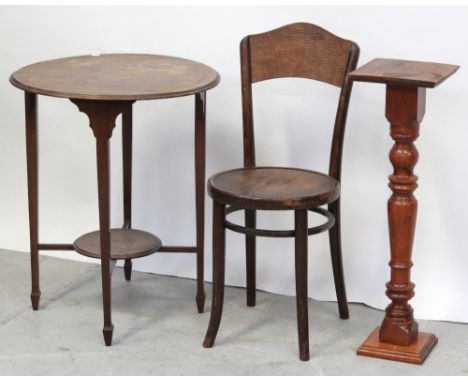 An Edwardian circular side table to tapering supports and peg feet and small lower circular shelf, diameter 60cm, a contempor