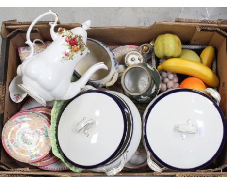 A quantity of Mintons floral decorated teaware, pattern noAHB22, to include plates, cups and saucers, a 19th century blue and