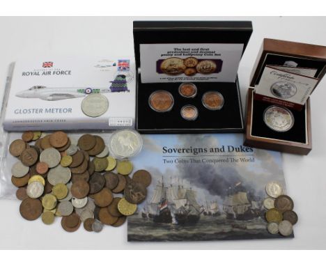 The London Mint; a 2010 limited edition of 500 silver crown, a set of the last and first pre-decimal penny and half-penny coi