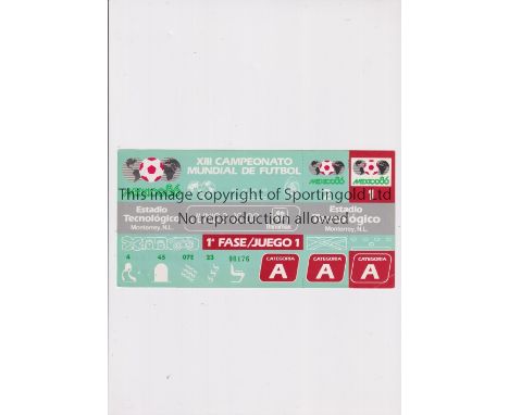 1986 WORLD CUP       Unused ticket for England v Portugal 3/6 at the Technological Stadium. Staple holes on the left.   Gener