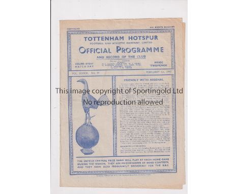 TOTTENHAM HOTSPUR     Programme for the Combination Cup tie at Tottenham v Portsmouth 1/2/1947, Prog No.34, slight horizontal