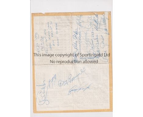 LEEDS UNITED AUTOGRAPHS 1970       Single sheet programme for Plymouth Schools v Liverpool Schools 15/3/1969 at Plymouth Argy