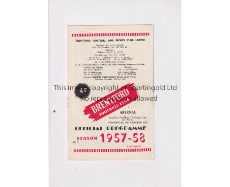 ARSENAL    Programme for the away Southern Floodlight Cup tie v Brentford 30/10/1957.   Good