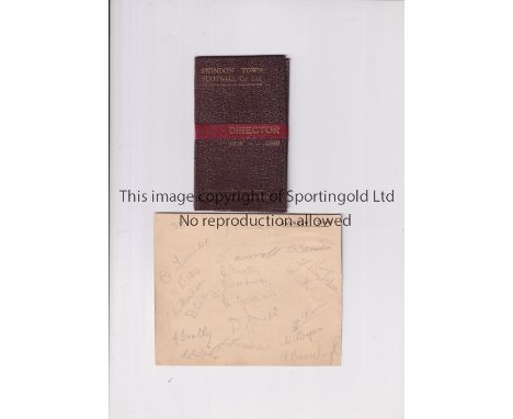 SWINDON TOWN / AUTOGRAPHS 1938/9      Season ticket card for 1939/40 plus a card signed by 19 players.    Good