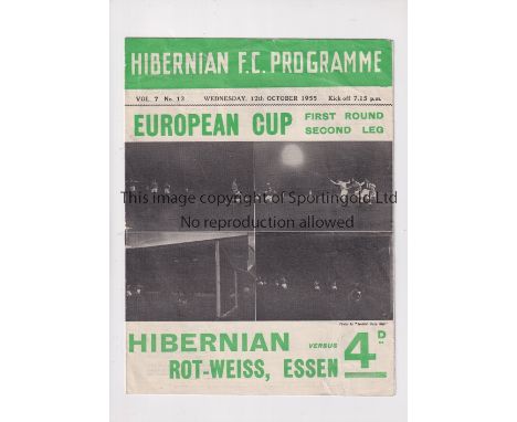 HIBERNIAN / FIRST BRITISH TEAM IN THE EUROPEAN CUP     Programme for the home European Cup tie v Rot-Weiss Essen 12/10/1955, 