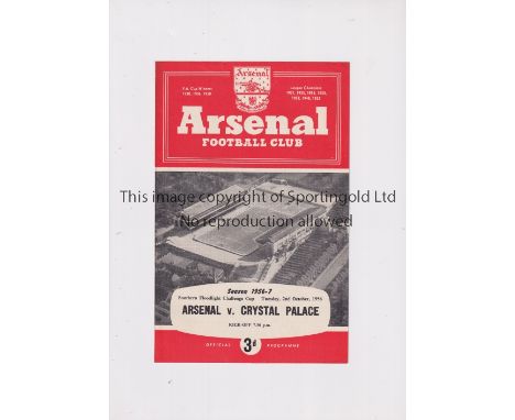 ARSENAL    Programme for the home Southern Floodlight Cup tie v Crystal Palace 2/10/1956, very slight horizontal crease. This